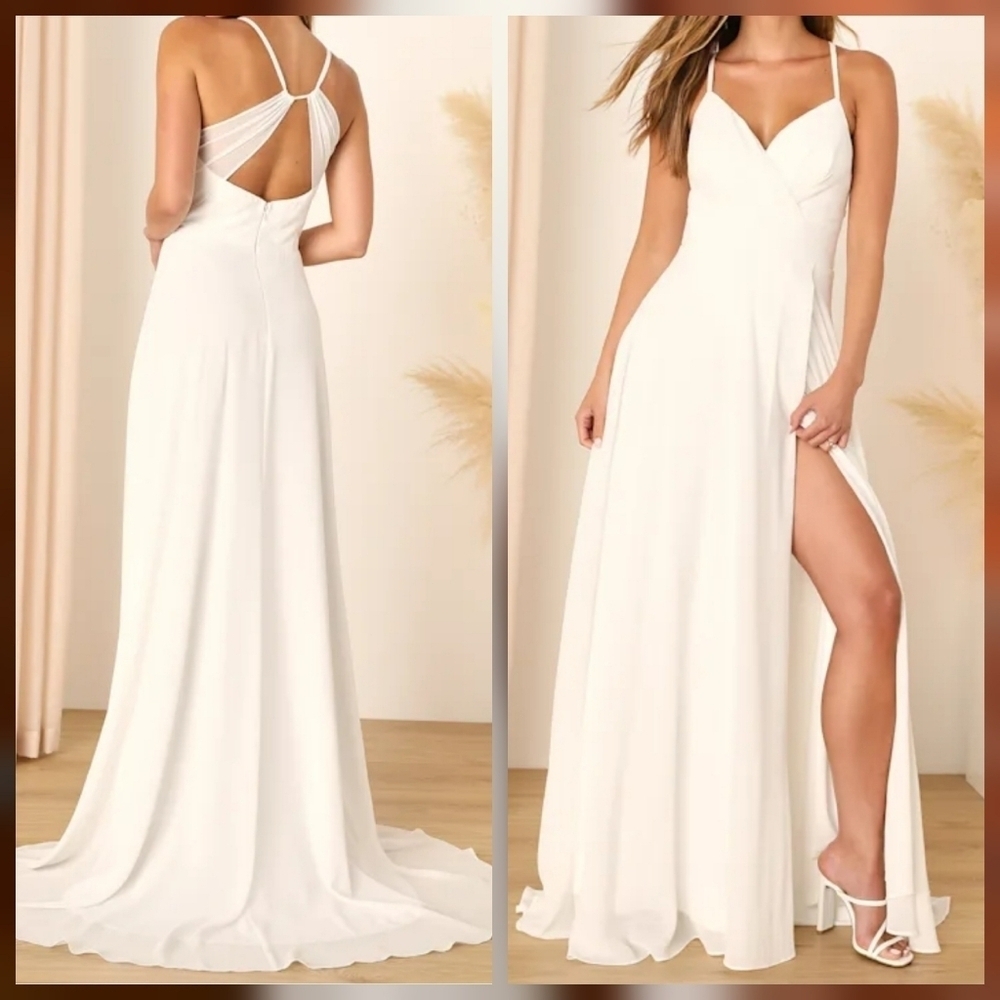 Lulus Romantic Inspiration White Sleeveless Faux-Wrap Maxi Wedding Dress